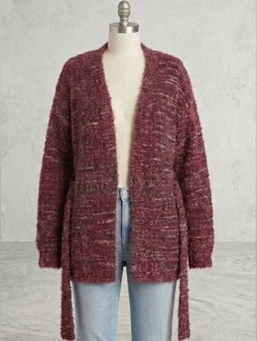 NEW Knox Rose Cabernet Eyelash Cardigan Size XL Long Sleeve Open Front Top NWT